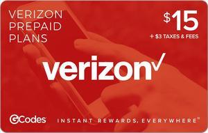 GCodes Verizon Prepaid Plan $15 + $3 Taxes & Fees Gift Card (Email Delivery)