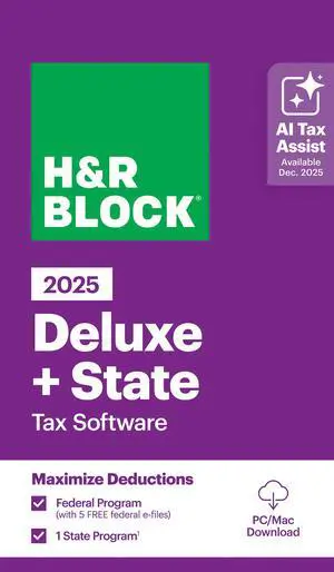 H&R Block Tax Software Deluxe + State 2025 PC/Mac [Key Card]