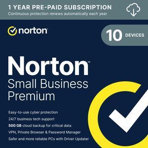 Norton Norton Small Business Premium 2025, Business-Grade Cybersecurity with Antivirus for 10 Devices Plus 24/7 IT Support, 500GB PC Cloud Backup, Fraud Protection - Download