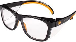 KleenGuard Maverick Eye Protection, (49312), Clear Anti-Glare Lenses with Black Frame and Orange Tips, 12 Pairs / Case