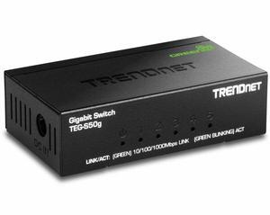 TRENDnet 5-Port Unmanaged Gigabit GREENnet Desktop Metal Switch, Ethernet-Network Switch, 5 x Gigabit Ports, Fanless, 10 Gbps Switching Fabric, Lifetime Protection, Black, TEG-S50g