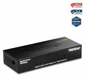 TRENDnet 8-Port Unmanaged Gigabit GREENnet Desktop Metal Switch, Fanless, 16Gbps Switching Capacity, Plug & Play, Network Ethernet Switch, Lifetime Protection, Black, TEG-S80G