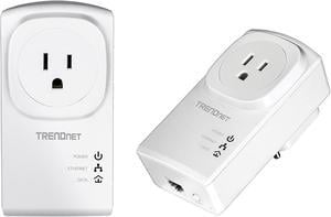 TRENDnet Powerline 500 AV Nano Adapter Kit With Built-In Outlet, Power Outlet Pass-Through, Includes 2 x TPL-407E Adapters, Plug & Play, Ideal For Smart TVs, Gaming, White, TPL-407E2K