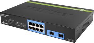 TRENDnet 10-Port Gigabit Web Smart Switch, 20 Gbps Switching Capacity, 8 x RJ-45 Ports, 2 x SFP, Slots, VLAN, QoS, LACP, IPv6 Support, Fanless, Rack Mountable, Lifetime Protection, TEG-082WS