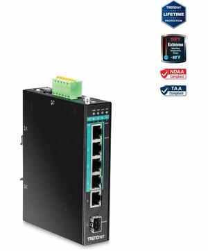 TRENDnet 5-Port Hardened Industrial Gigabit PoE+ DIN-Rail Unmanaged Switch, TI-PG541