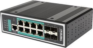 TRENDnet TI-PG1284i 12-Port Industrial Gigabit L2 Managed PoE+ DIN-Rail Switch