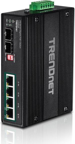 TRENDnet 6-Port Industrial Gigabit PoE+ DIN-Rail Switch, 12-56V, Alarm Relay, 2 Dedicated SFP Slots, IP30 Rated Housing, Lifetime Protection, TI-PG62B