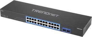 TRENDnet 24-Port Gigabit Switch with 2 X 10G SFP+ Slots, Fanless Design, 19" 1U Rack mountable, TEG-30262