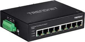 TRENDnet 8-Port Industrial Unmanaged Fast Ethernet DIN-Rail Switch, TI-E80 8 x Fast Ethernet Ports, 1.6Gbps Switching Capacity,8 Port Network Fast Ethernet Switch,IP30 Metal Switch