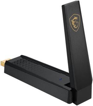 MSI AXE5400 WiFi 6Tri-Band USB Adapter - WLAN up to 5400 Mbps (6Ghz, 5GHz, 2.4GHz Wireless), USB 3.2 Gen 1 Type-A, MU-MIMO, Adjustable Antenna, Beamforming, WPA3 - Wired Bracket Included
