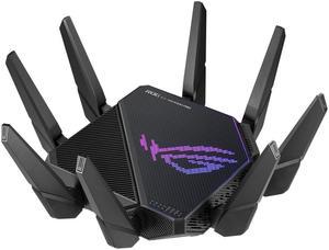 ASUS ROG Rapture GT-AX11000 Pro Tri-Band WiFi 6 gaming router, 2.5G port, 10G port, Quad-core 2.0 GHz CPU, ASUS RangeBoost Plus, UNII4, Triple-level game acceleration, Lifetime internet security, and