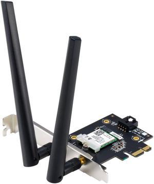 ASUS PCE-AXE5400 WiFi6 6E PCI-E Adapter with 2 External Antennas. Supporting 6GHz Band, 160MHz, Bluetooth 5.2, WPA3 Network Security, OFDMA and MU-MIMO