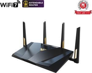 ASUS RTBE88U Dualband WiFi 7 AiMesh Extendable Performance Router 4KQAM MLO Dual 10G ports SFP Four 25G ports Four 1G ports 34G WANLAN capacity Subscriptionfree network security