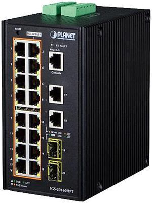 Planet IGS-20160HPT Industrial 16-Port 10/100/1000T 802.3at PoE + 2-Port 10/100/1000T + 2-Port 100/1000X SFP Managed Switch (-40 - 75 degrees C)