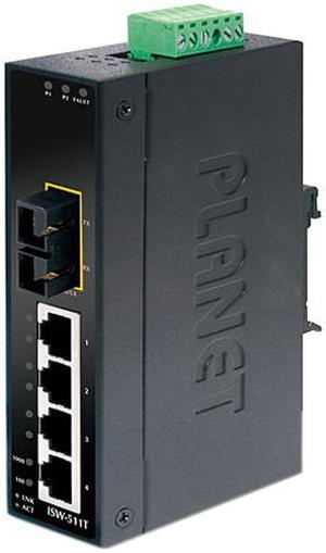 Planet ISW-511T 4+1 100FX Port Multi-mode Industrial Ethernet Switch - 2 km (-40 ~ 75 Degrees C Operating Temperature)