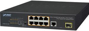 PLANET FGSD-1011HP 8-Port 10/100TX 802.3at/af PoE + 1-Port 10/100/1000T + 1-Port 100/1000X SFP Desktop Switch