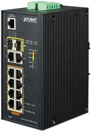 PLANET IGS-5225-8P2T2S L2+ Industrial 8-Port 10/100/1000T 802.3at PoE + 2-Port 10/100/1000T+ 2-Port 100/1000X SFP Managed Ethernet Switch