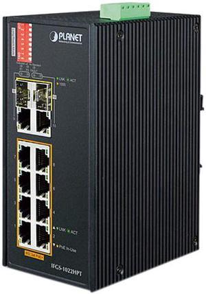 PLANET IFGS-1022HPT Unmanaged Industrial 8-Port 10/100TX 802.3at PoE + 2-Port Gigabit TP/SFP Combo Ethernet Switch