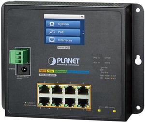 PLANET WGS-5225-8P2SV Industrial L2+ 8-Port 10/100/1000T 802.3at PoE + 2-Port 100/1000X SFP Wall-mount Managed Switch with LCD Touch Screen