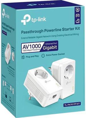 TP-Link AV1000 Powerline Ethernet Adapter (TL-PA7017P KIT) - Gigabit Port, Plug and Play, Extra Power Socket for Additional Devices, Ideal for Smart TV