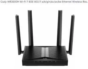 Cudy WR3600H Wi-Fi 7 IEEE 802.11 a/b/g/n/ac/ax/be Ethernet Wireless Route