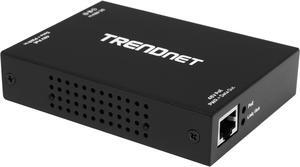 TRENDnet Gigabit PoE+ Repeater/Amplifier, 1 x Gigabit PoE+ In Port, 1 x Gigabit PoE Out Port, Extends 100m For Total Distance Up To 200m (656 ft), Supports PoE(15.4W) & PoE+(30W), Black, TPE-E100