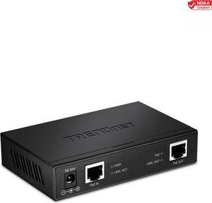 TRENDnet Gigabit PoE+ Repeater/Amplifier, TPE-E110, Extender, 1 x Gigabit PoE+ In Port, 1 x Gigabit PoE Out Port, Extends 100m for Distance Up to 200m (656 ft), Supports PoE (15.4W) & PoE+ (30W)