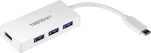 TRENDnet 4-Port USB C to USB Hub, TUC-H4E, 4 x USB 3.0 Ports, Compact Size USB Type-C Multiport Adapter, Compatible with Windows, Mac OS, Backwards Compatible with USB 2.0, White