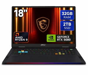 MSI Raider - 18" GeForce RTX 5080 Laptop GPU - AMD Ryzen 9 9955HX3D - 32GB DDR5 5600MHz Memory - 2 TB SSD - Wi-Fi 7 Windows 11 Pro Gaming Laptop - 120 Hz Mini LED (Raider A18 HX A9WIG-082US ) MSI Raider - 18" GeForce RTX 5080 Laptop GPU - AMD Ryzen 9 9955HX3D - 32GB DDR5 5600MHz Memory - 2 TB SSD - Wi-Fi 7 Windows 11 Pro Gaming Laptop - 120 Hz Mini LED (Raider A18 HX A9WIG-082US )