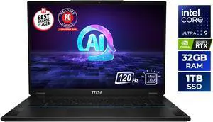MSI Stealth - 18" GeForce RTX 4080 Laptop GPU - Intel Core Ultra 9 185H - 32GB Memory - 1 TB NVMe SSD - Wi-Fi 7 Windows 11 Home Gaming Laptop - 120 Hz Mini LED (Stealth 18 AI Studio A1VHG )
