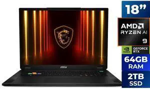 MSI Stealth A18 AI+ - AMD Ryzen AI 9 HX 370 - GeForce RTX 5080 - 64GB RAM - 2TB SSD - 18" 120Hz 3840 x 2400 Mini-LED - Windows 11 Home (Stealth A18 AI+ A3XWIG-009US ) MSI Stealth A18 AI+ - AMD Ryzen AI 9 HX 370 - GeForce RTX 5080 - 64GB RAM - 2TB SSD - 18" 120Hz 3840 x 2400 Mini-LED - Windows 11 Home (Stealth A18 AI+ A3XWIG-009US )