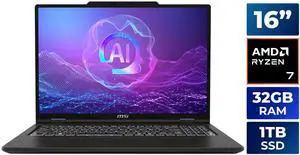 MSI Venture A16 AI+ FHD+ Touchscreen 16" Laptop, AMD Ryzen AI 7 350, AMD Radeon Graphics, 32GB DDR5, 1TB NVMe SSD, Windows 11 (Venture A16 AI+ A3HMTG-035CA) MSI Venture A16 AI+ FHD+ Touchscreen 16" Laptop, AMD Ryzen AI 7 350, AMD Radeon Graphics, 32GB DDR5, 1TB NVMe SSD, Windows 11 (Venture A16 AI+ A3HMTG-035CA)
