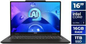 MSI 16" Venture 16 AI 2K 120Hz OLED Laptop, Intel Core Ultra 7 155H, Intel Arc Graphics, 16GB DDR5, 1TB NVMe SSD, Windows 11 Home (Venture 16 AI A1MG-030CA) MSI 16" Venture 16 AI 2K 120Hz OLED Laptop, Intel Core Ultra 7 155H, Intel Arc Graphics, 16GB DDR5, 1TB NVMe SSD, Windows 11 Home (Venture 16 AI A1MG-030CA)