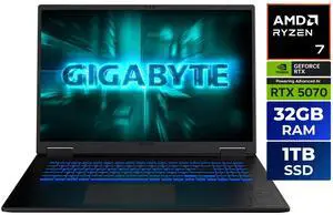 GIGABYTE GAMING A18 Gaming Laptop - 165Hz 2560x1600 WQXGA - NVIDIA GeForce RTX 5070 - AMD Ryzen 7 260 - 1TB SSD with 32GB DDR5 RAM - Windows 11 Home - Black Steel (3WHK3USC64SH)