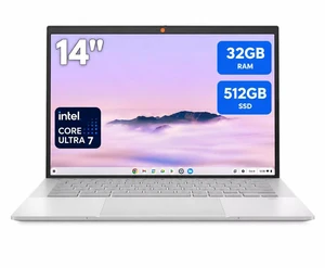 Asus ChromeBook Plus 14" Notebook - Intel Core Ultra 7 155U - 32GB - 512GB SSD - ChromeOS - Wi-Fi 6E - CX5403CMA-DB722-T Asus ChromeBook Plus 14" Notebook - Intel Core Ultra 7 155U - 32GB - 512GB SSD - ChromeOS - Wi-Fi 6E - CX5403CMA-DB722-T