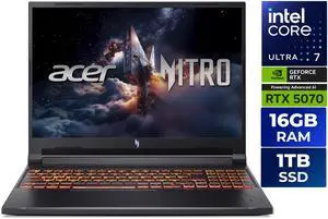 Acer Nitro V ANV16-72-73C7, 16.0" WUXGA (1920 x 1200) IPS 180Hz Display, Intel Core 7 processor 240H, NVIDIA GeForce RTX 5060 Laptop GPU (MGP 85W), 32GB DDR5, 512GB PCIe Gen 4 S (ANV16-72-73C7)