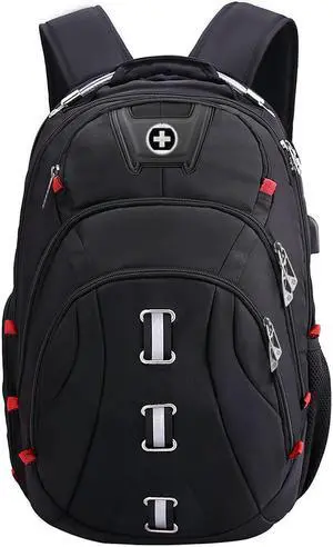 Swissdigital Black Pixel Business Backpack - Water Resistant – 15.6? Laptop Pocket – Extra Large Capacity – Durable Materials – Patented Smart USB Charging System – RFID Protection, Model SD-857
