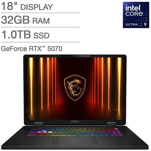 MSI Crosshair 18 HX AI Gaming Laptop Intel Core Ultra 9 275HX NVIDIA GeForce RTX 5070 32GB Memory 1TB NVMe SSD 18.0" QHD+ Windows 11 Home (A2XWGKG-012US) MSI Crosshair 18 HX AI Gaming Laptop Intel Core Ultra 9 275HX NVIDIA GeForce RTX 5070 32GB Memory 1TB NVMe SSD 18.0" QHD+ Windows 11 Home (A2XWGKG-012US)