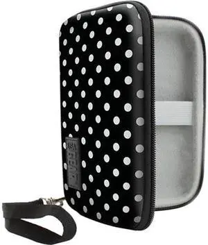 USA Gear Hardshell Carrying Case for Portable Electronics like GPS Units, Hard Drives, Phones & More (Polka Dot Design)