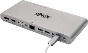 Tripp Lite Silver U442DOCK4S USB-C Dock, Dual Display - 4K HDMI/DP, VGA, USB 3.2 Gen 1, USB-A/C Hub, GbE, 100W PD Charging
