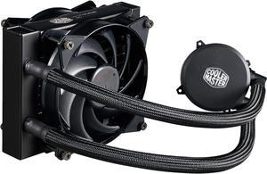 Cooler Master MasterLiquid 120 AIO CPU Liquid Cooler, White Led Pump, Robust Sleeved FEP Tubing, Push-Pull Dual 120mm Air Balance MF, Dual Chamber Technology