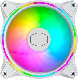 Cooler Master MasterFan MF120 Halo White Edition Duo-Ring Addressable RGB Lighting 120mm Fan with 24 Independently-Controlled LEDS, Absorbing Rubber Pads, PWM Static Pressure for Computer Case