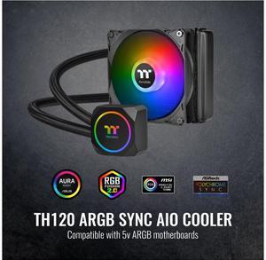 Thermaltake TH120 ARGB Motherboard Sync Edition Intel/AMD All-in-One Liquid Cooling System 120mm High Efficiency Radiator CPU Cooler, CL-W285-PL12SW-A LGA 1700 Compatible