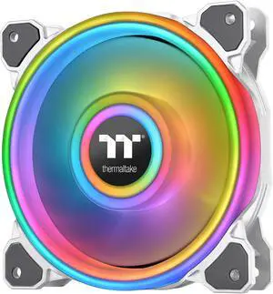 Thermaltake Riing Quad 120mm 16.8 Million RGB Color (Alexa, Razer Chroma) Software Enabled 4 Light Rings 54 Addressable LED 9 Blades Hydraulic Bearing White Case/Radiator Fan, Single Pack