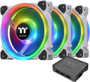 Thermaltake Riing Trio White 120mm 16.8 Million RGB Color (Alexa, Razer Chroma) Software Enabled 3 Light Rings 30 Addressable LED 9 Blades Hydraulic Bearing Case/Radiator Fan, 3 Pack, CL-F126-PL12SW-A
