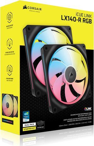 CORSAIR iCUE LINK LX140-R RGB 140mm PWM Reverse Fans Starter Kit - Reverse Fan Blade -  Dual Light Loops - Easy iCUE LINK Connectivity - Magnetic Dome Bearing
