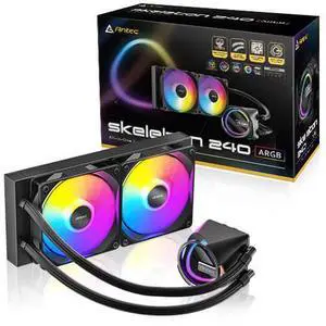 Antec Skeleton 240 ARGB Liquid CPU Cooler, 240mm Radiator, 2 x 120mm PWM ARGB Fans, Hydraulic Bearing, Copper Base, Intel LGA 115X/1200/1700/20XX, AMD AM4/AM5, Black Antec Skeleton 240 ARGB Liquid CPU Cooler, 240mm Radiator, 2 x 120mm PWM ARGB Fans, Hydraulic Bearing, Copper Base, Intel LGA 115X/1200/1700/20XX, AMD AM4/AM5, Black