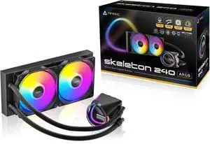 Antec Skeleton 240 ARGB Liquid CPU Cooler, 240mm Radiator, 2 x 120mm PWM ARGB Fans, Hydraulic Bearing, Copper Base, Intel LGA 115X/1200/1700/20XX, AMD AM4/AM5, Black Antec Skeleton 240 ARGB Liquid CPU Cooler, 240mm Radiator, 2 x 120mm PWM ARGB Fans, Hydraulic Bearing, Copper Base, Intel LGA 115X/1200/1700/20XX, AMD AM4/AM5, Black