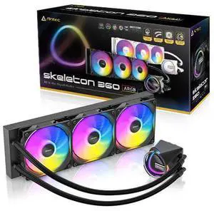 Antec Skeleton 360 ARGB Liquid CPU Cooler, 360mm Radiator, 3 x 120mm PWM ARGB Fans, Hydraulic Bearing, Copper Base, Intel LGA 115X/1200/1700/20XX, AMD AM4/AM5, Black Antec Skeleton 360 ARGB Liquid CPU Cooler, 360mm Radiator, 3 x 120mm PWM ARGB Fans, Hydraulic Bearing, Copper Base, Intel LGA 115X/1200/1700/20XX, AMD AM4/AM5, Black