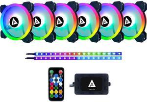 APEVIA Twilight TL612L2S-RGB 120mm Silent Addressable RGB Color Changing LED Fan (6 Fans) + 2 x Color Changing Magnetic Led Strips & 4-pin Control Box and RF Remote (6 + 2 Pack)